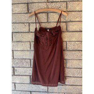 Urban Outfitters Burgundy Lace-Trimmed Slip Dress With Adjustable Straps Size L